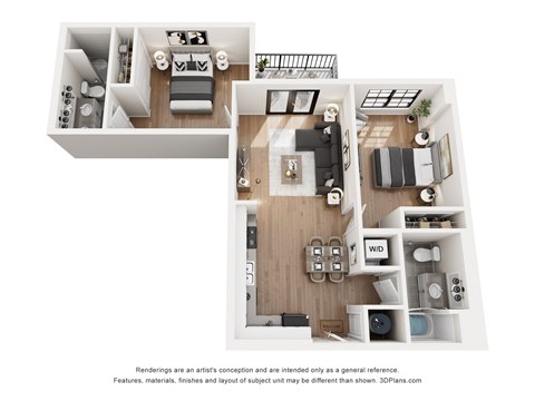 Floor plan for 2 beds, 2 baths, 981 sqft
